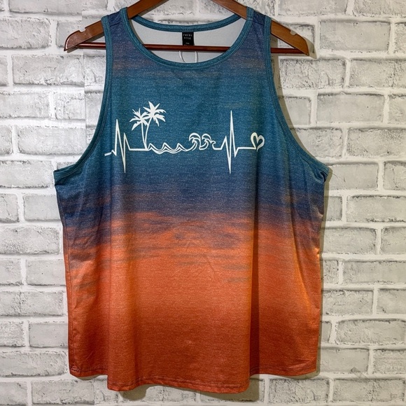 Emery Rose Tops - Emery Rose Blue beach theme Tank Top, size 2XL